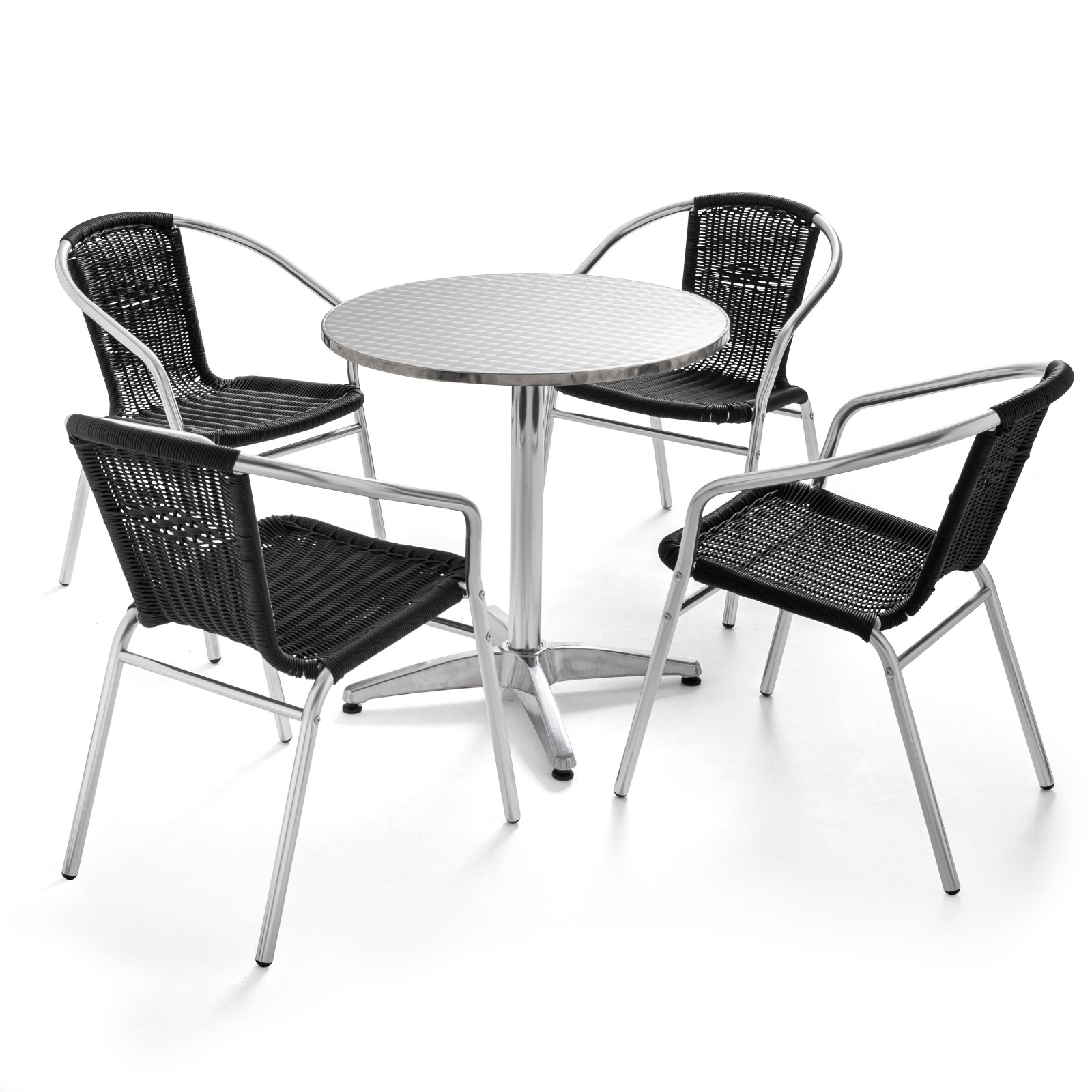 Table ronde 4 places en aluminium et 4 chaises résine Table ronde 4 places en aluminium et 4 chaises résine