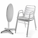 Table ronde bistro et 2 fauteuils empilables en aluminium