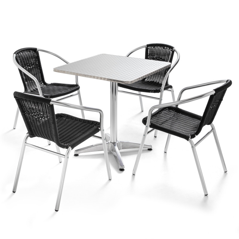 Table carrée CHR et 4 chaises noires Table carrée CHR et 4 chaises noires