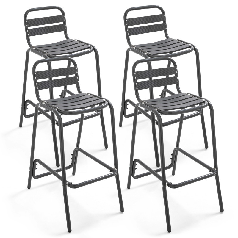 Lot de 4 tabourets gris en aluminium