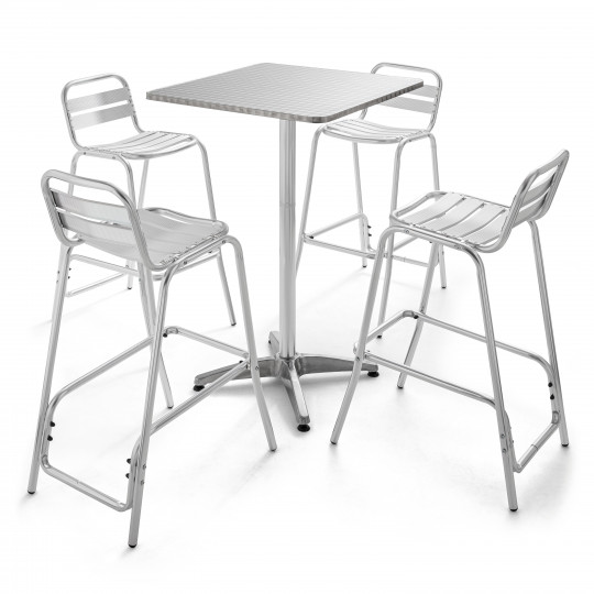 Mange debout carré en aluminium et 4 tabourets terrasse CHR