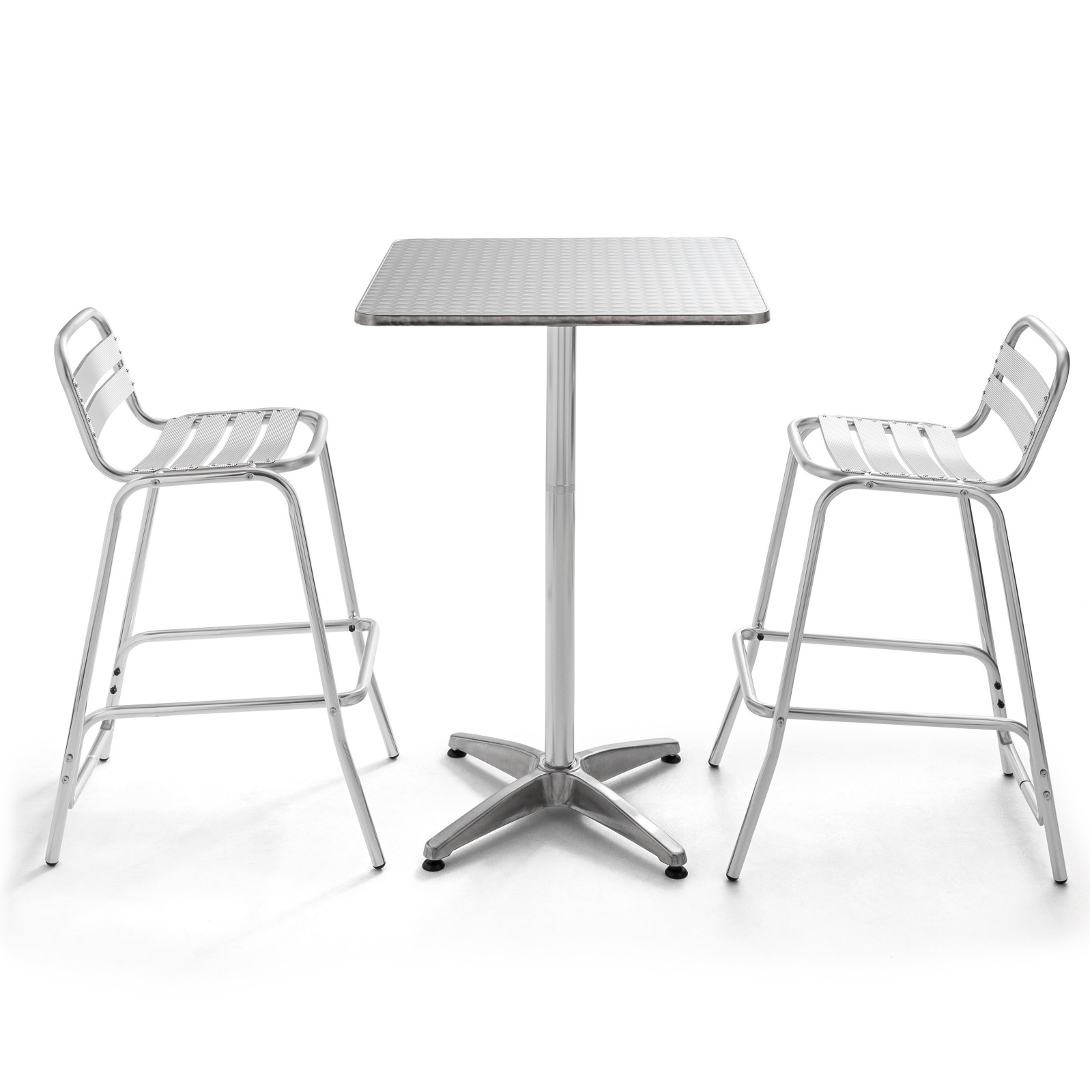 Mange debout carré et 2 tabourets en aluminium CHR