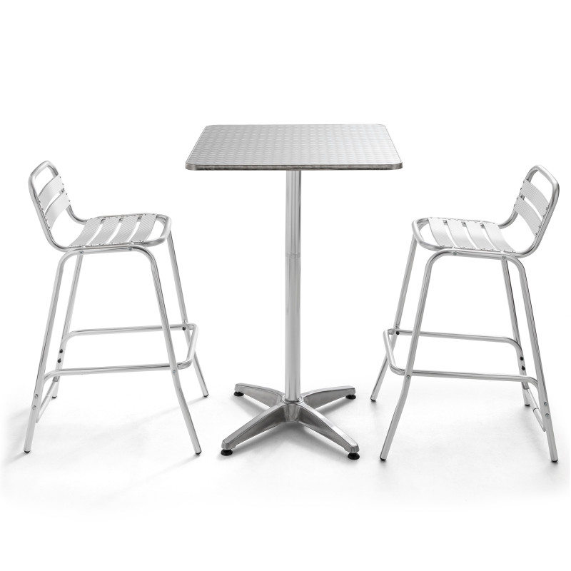 Mange debout carré et 2 tabourets en aluminium CHR