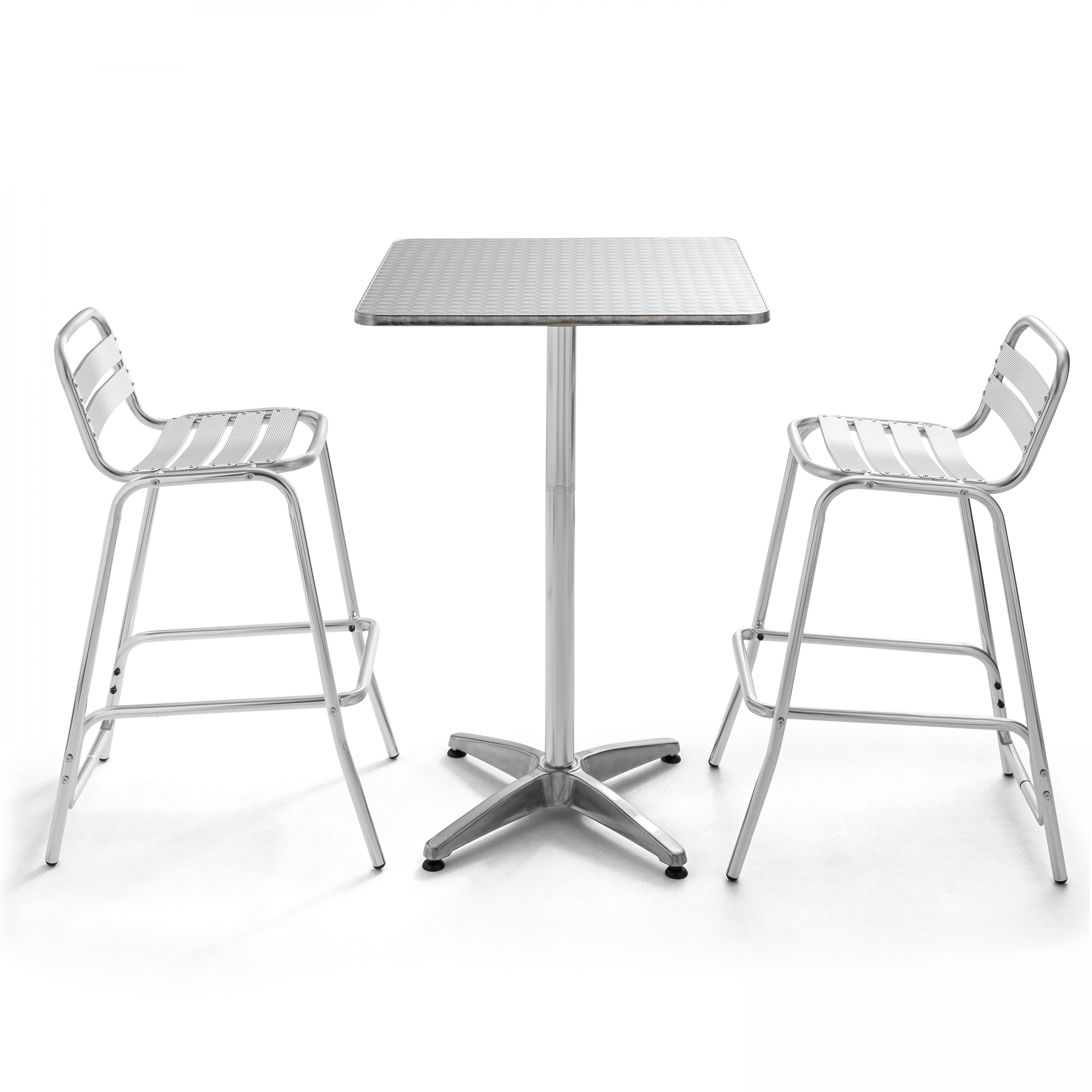 Table haute de terrasse bistrot carrée en aluminium 70x70 cm et 2 chaises hautes