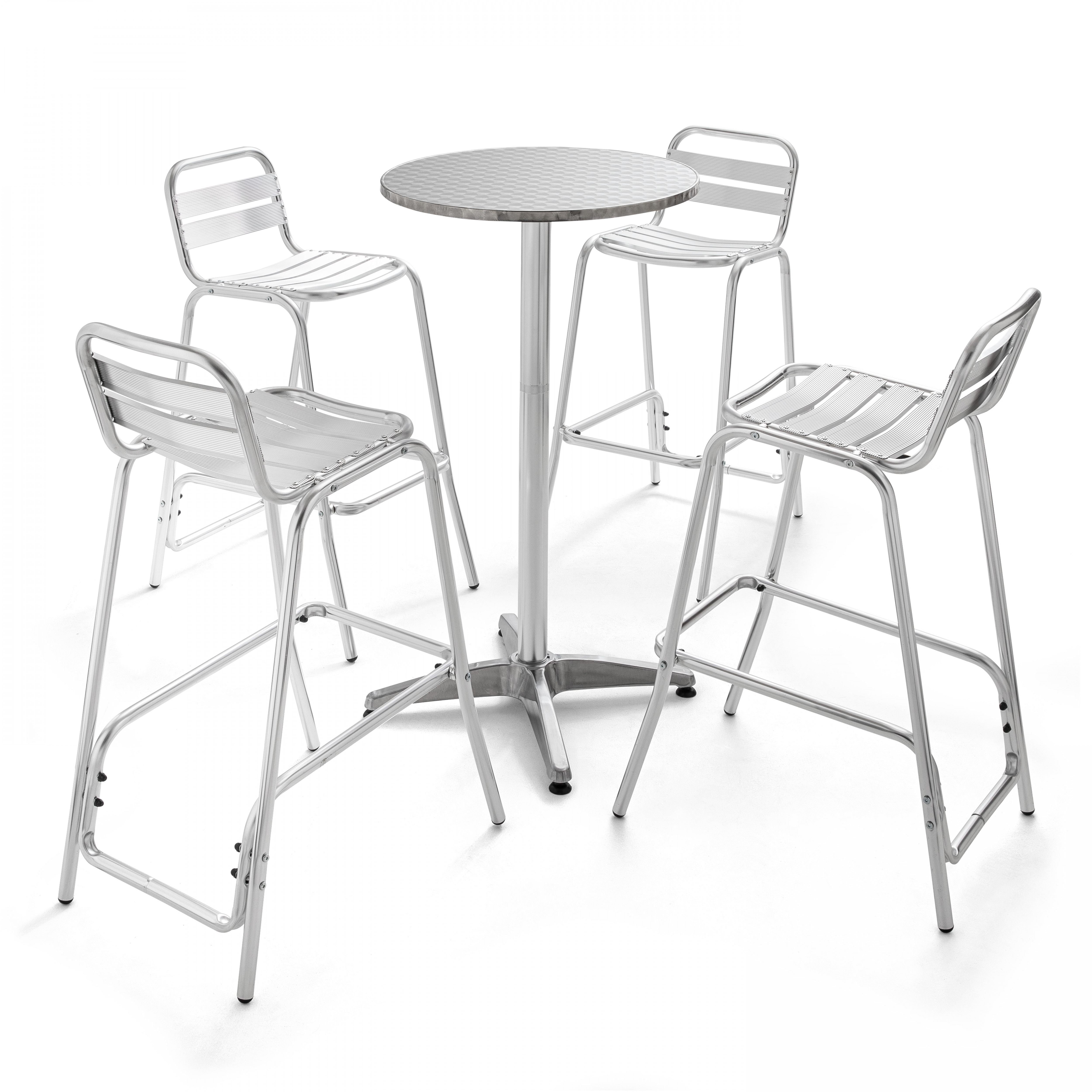 Table haute de terrasse bistrot ronde en aluminium Ø60 cm et 4 chaises hautes