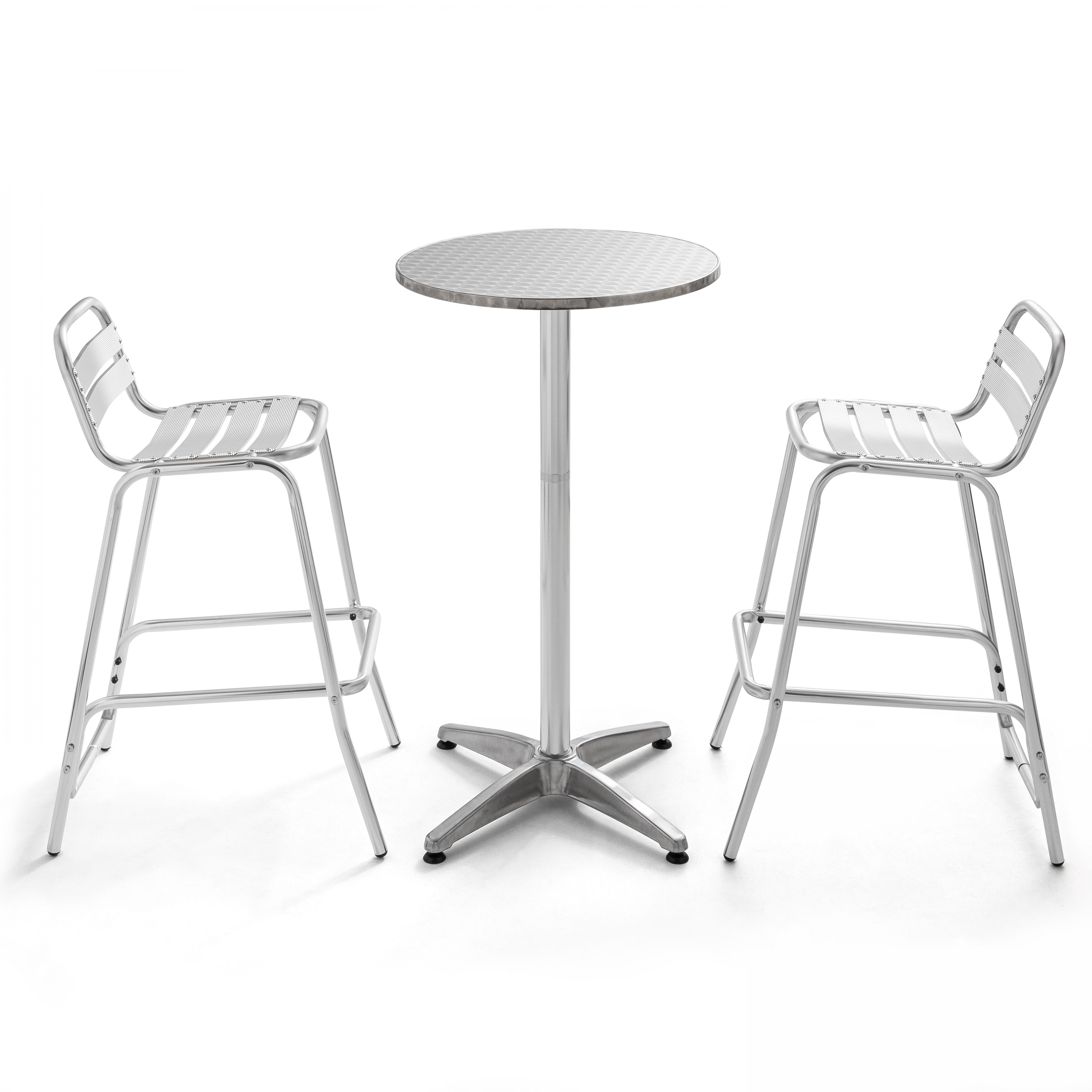 Table haute de terrasse bistrot ronde en aluminium Ø60 cm et 2 chaises hautes