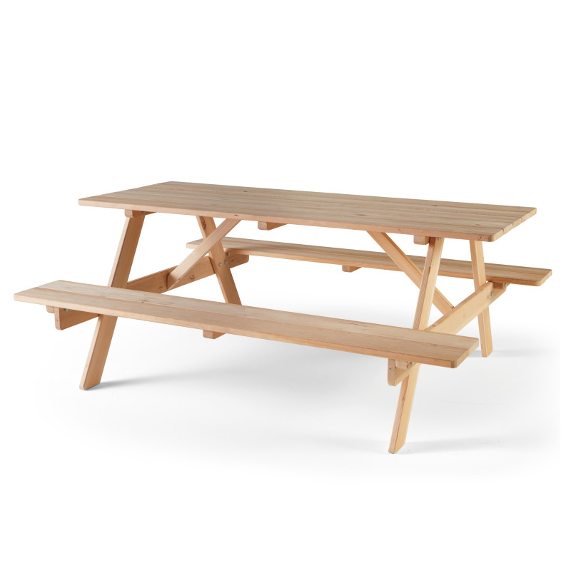 Table pique nique en bois avec 2 bancs