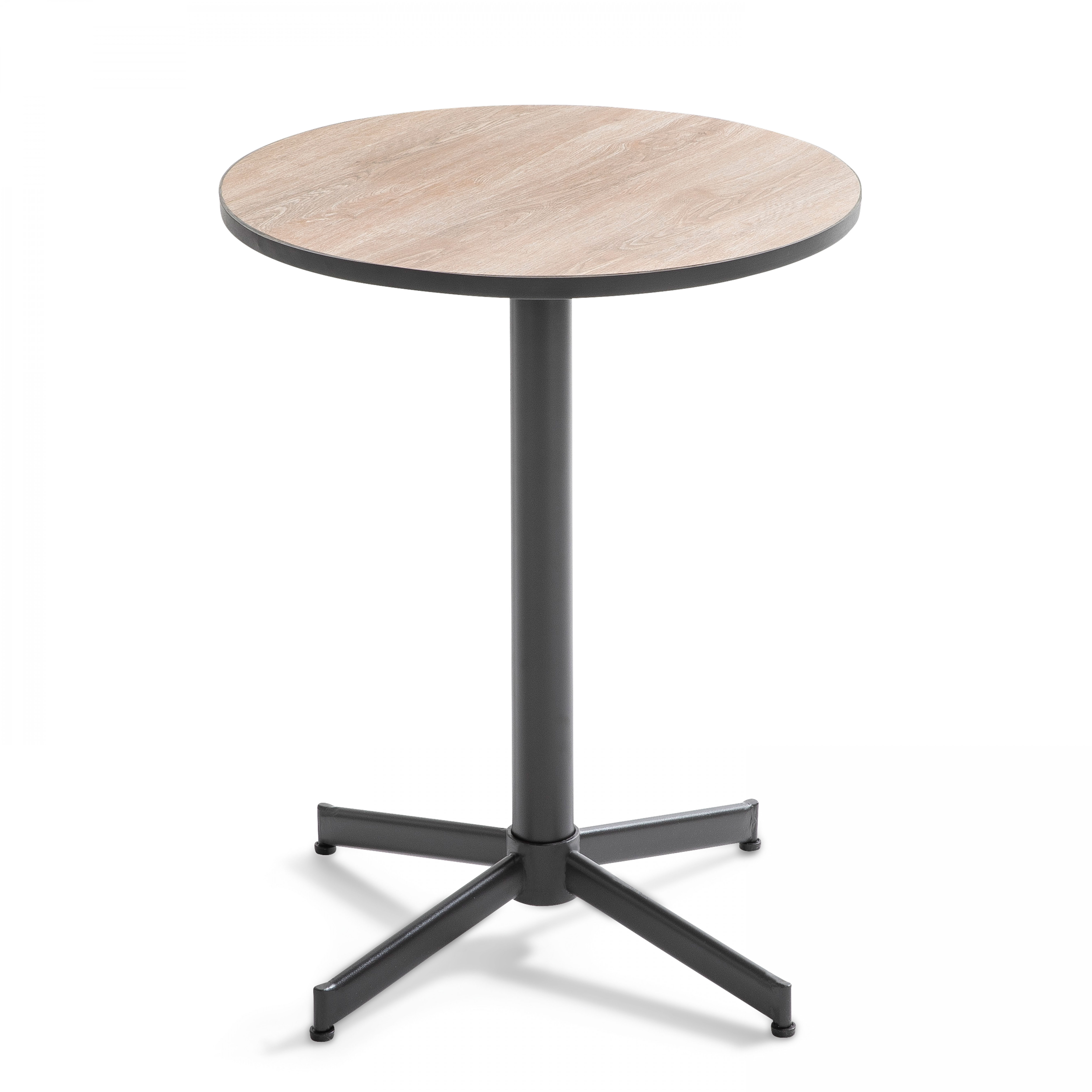 Table de restaurant bistrot ronde en métal et céramique effet bois 4 personnes Ø60x72 cm