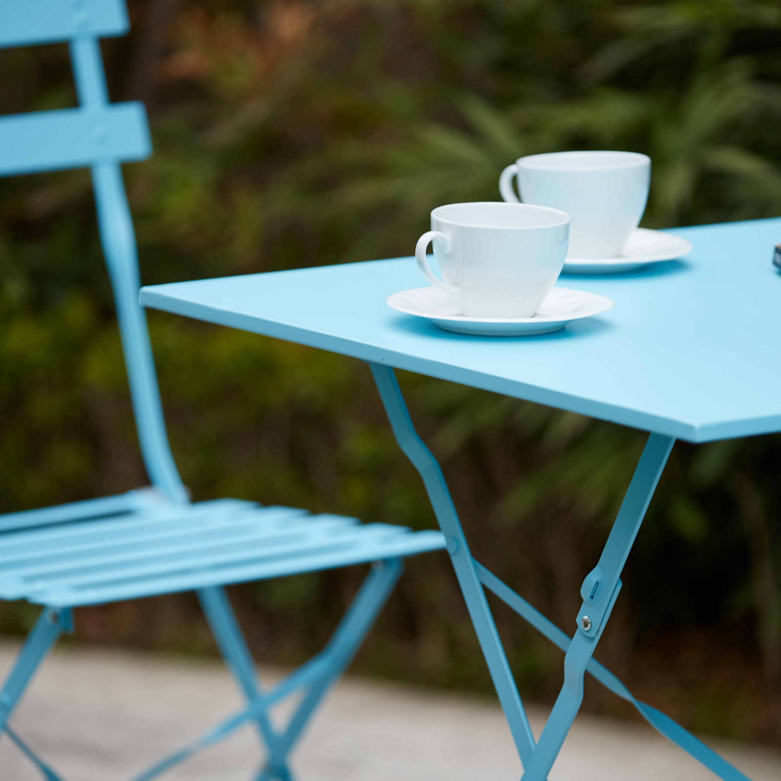 Table bistro pliante BLEUE en métal indus