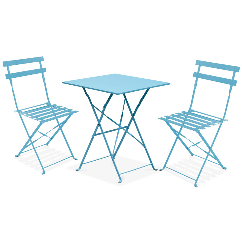 Ensemble table et chaises bistro pliant BLEU en métal