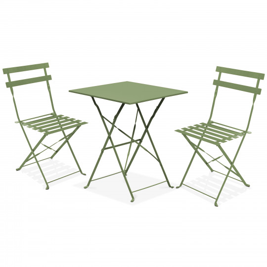 Table bistrot carrée rabattable 60x60 cm + 2 chaises pliantes en métal | Mobeventpro