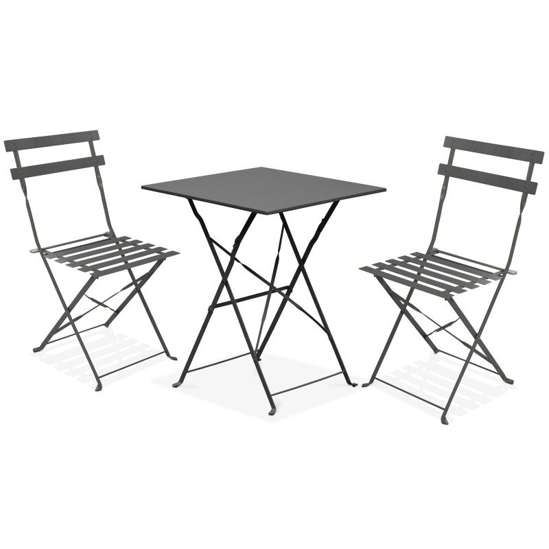 Ensemble de repas Max gris composé d'une table pliante carrée et de 2  chaises pliantes : Ensembles table et chaises de jardin mobilier - botanic®