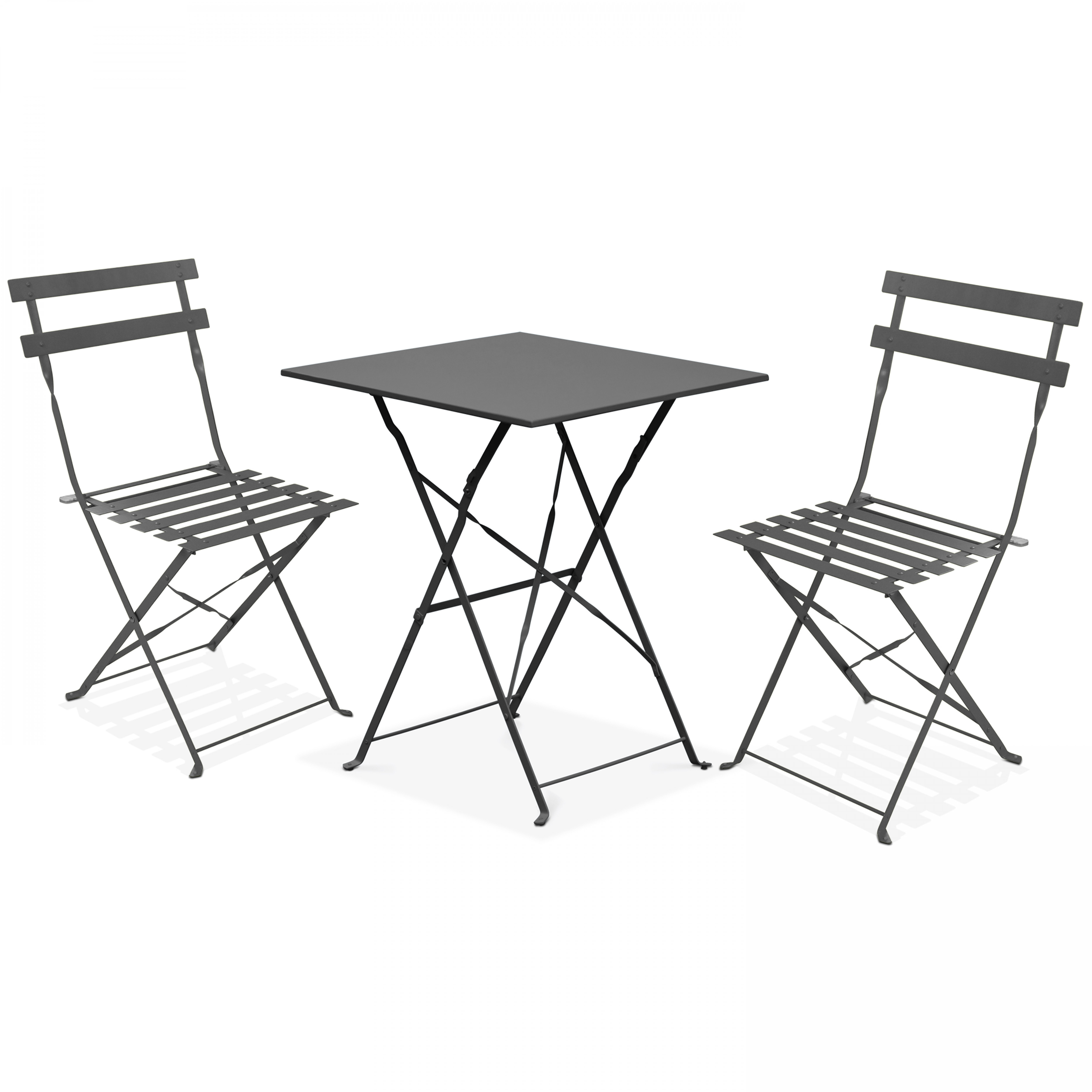 Table de terrasse bistrot carrée pliante en métal 60x60 cm et 2 chaises pliantes