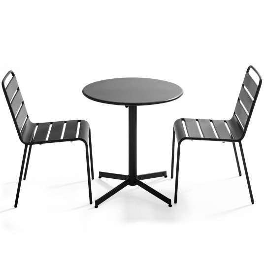 Table de terrasse bistrot ronde inclinable en métal Ø70 cm et 2 chaises (1/6)