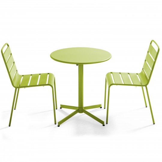Ensemble table ronde avec plateau inclinable (⌀70 cm) et 2 chaises en métal (1/7)