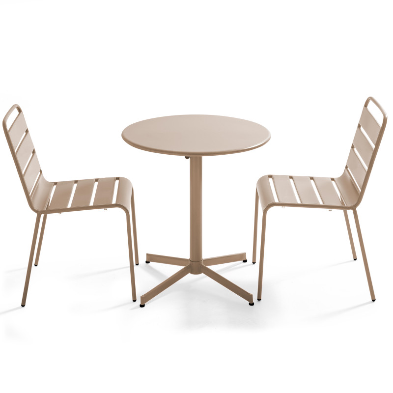 Ensemble table ronde avec plateau inclinable (⌀70 cm) et 2 chaises en métal (1/6)