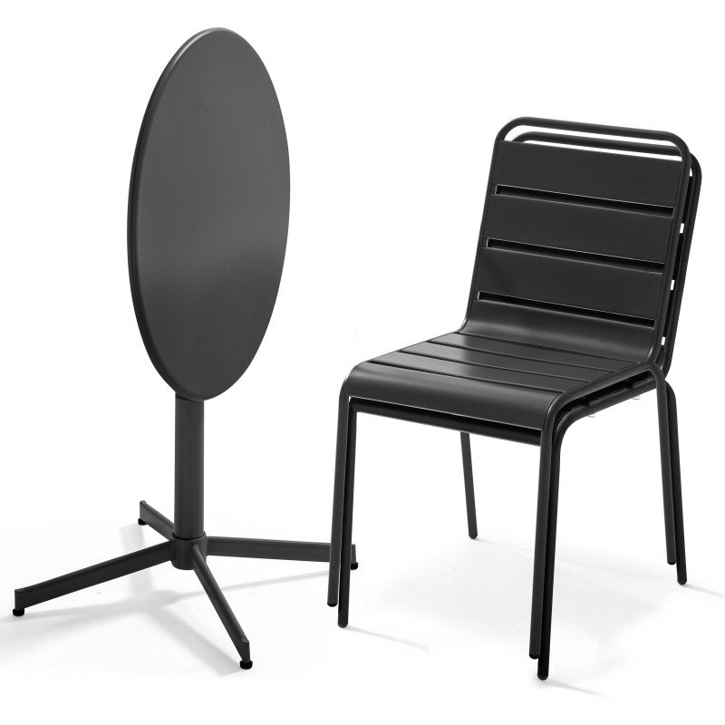 Table de terrasse bistrot ronde inclinable en métal Ø70 cm et 2 chaises (3/6)