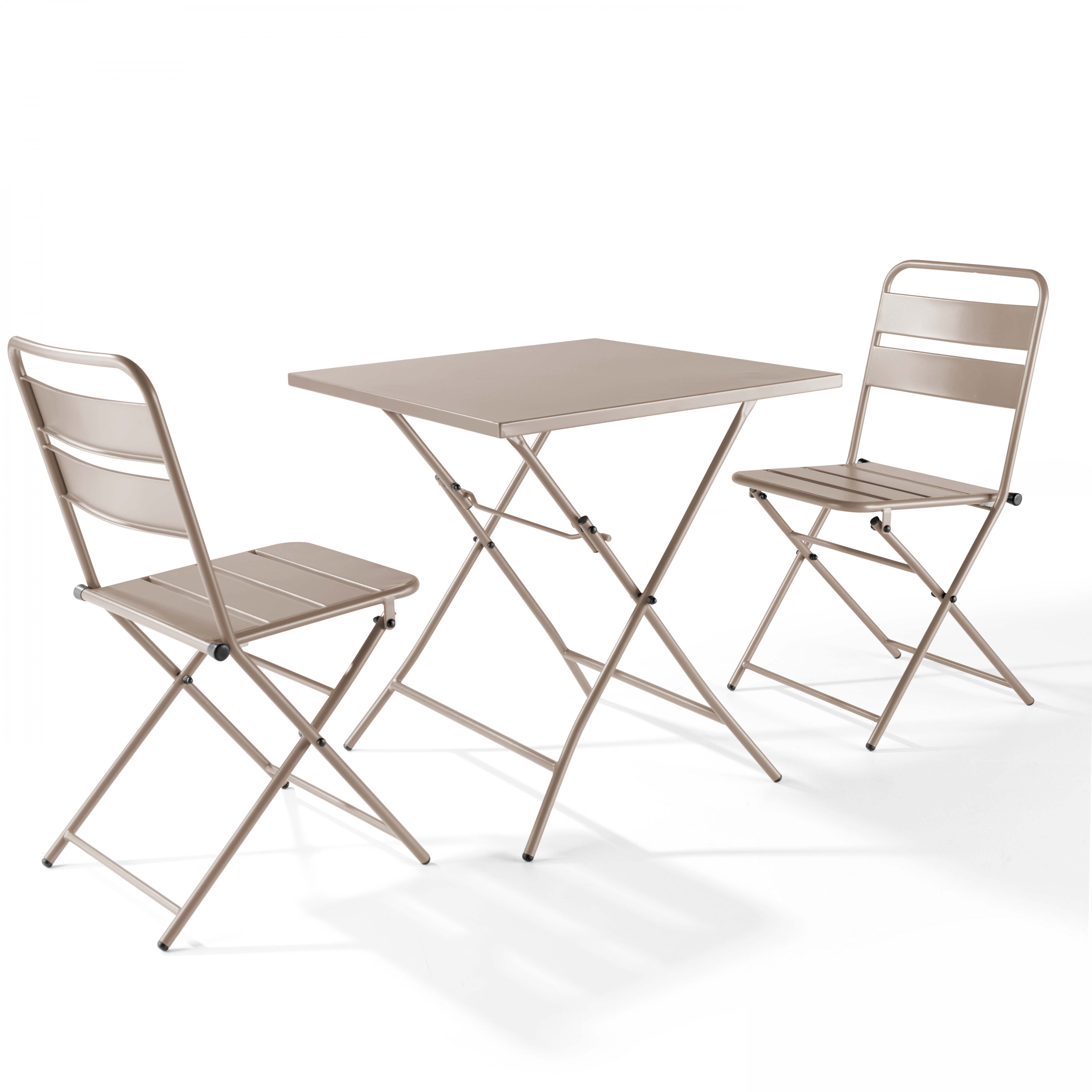 Table de terrasse bistrot carrée pliante en métal 70x70 cm et 2 chaises pliantes