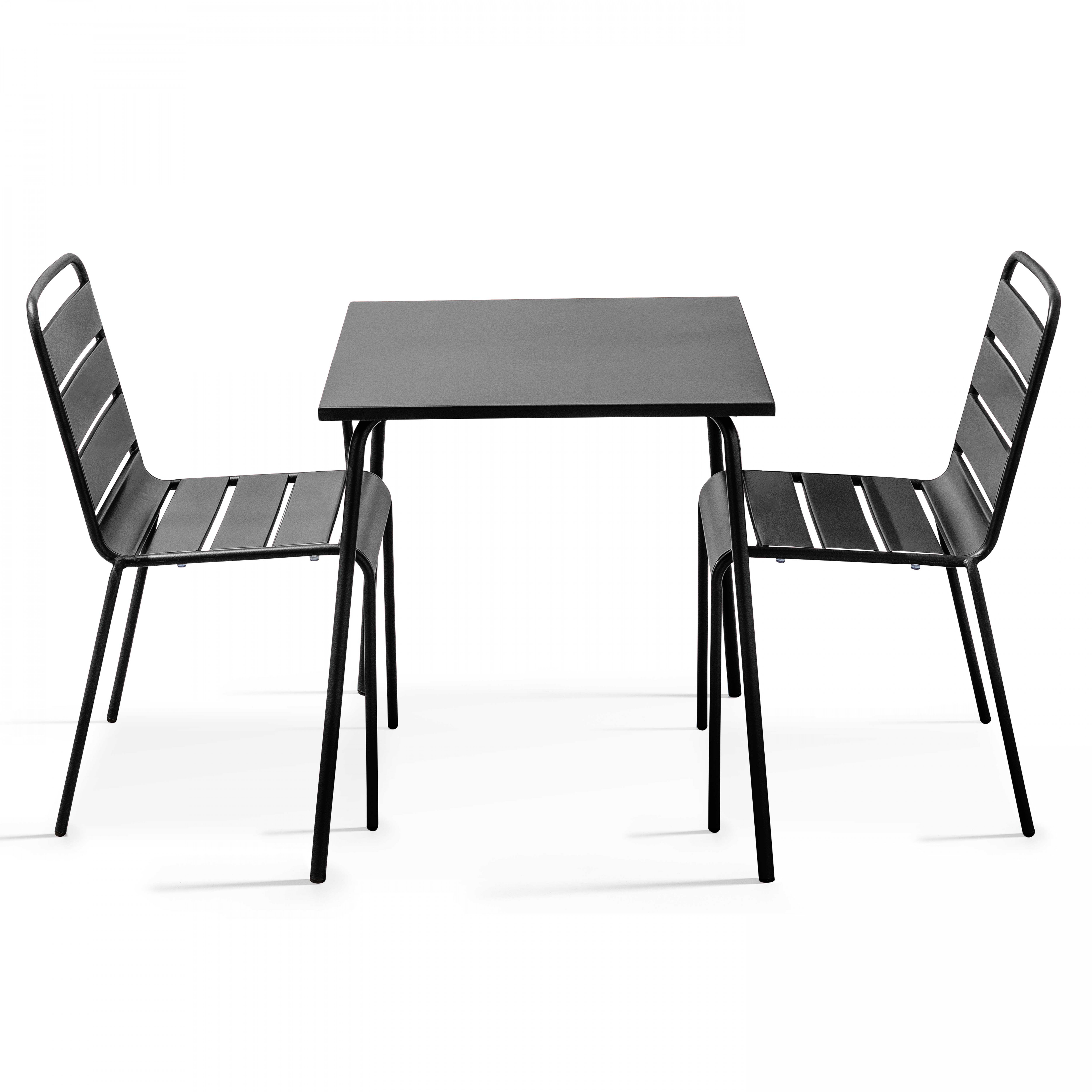 Table de terrasse bistrot carrée en métal 70x70 cm et 2 chaises