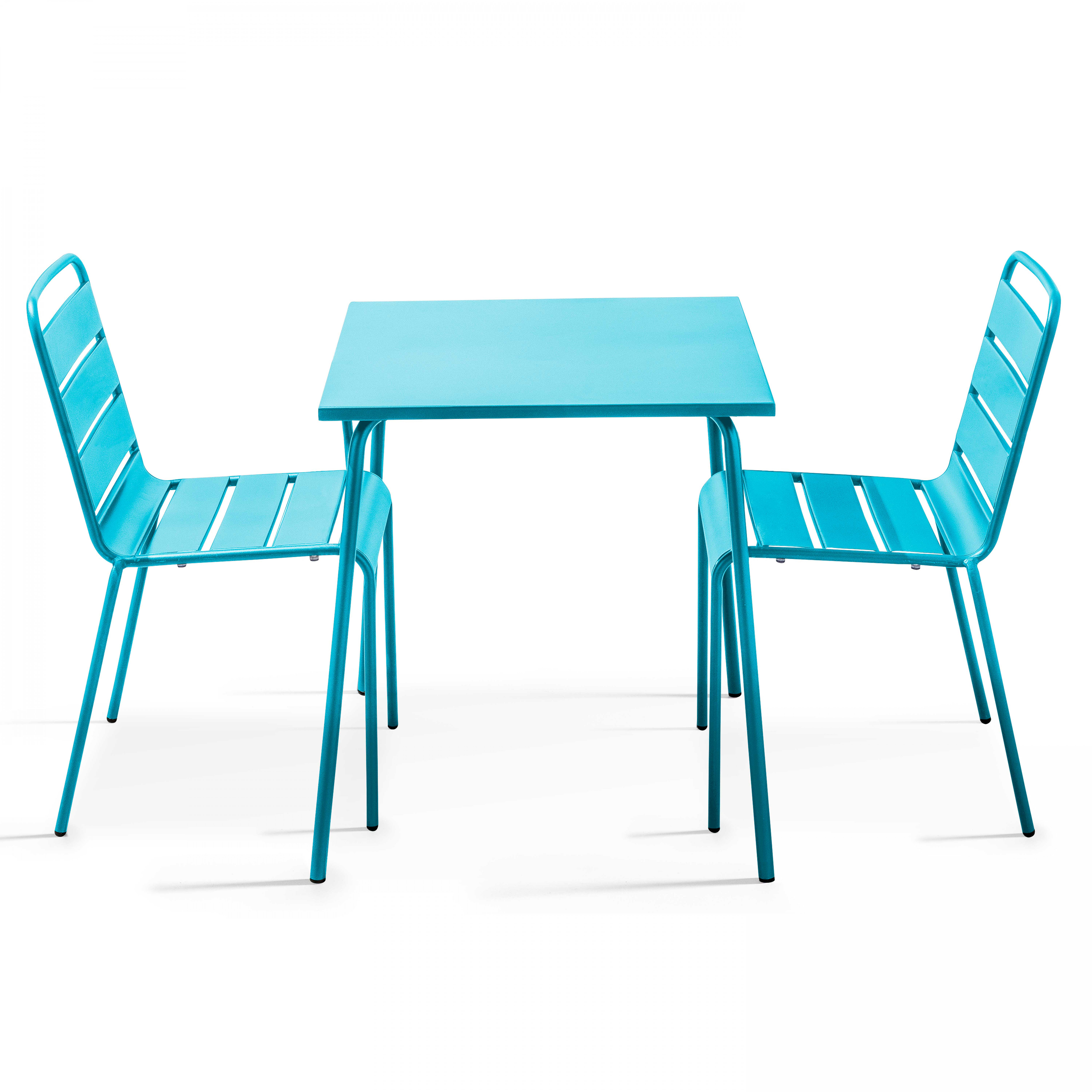Table de terrasse bistrot carrée en métal 70x70 cm et 2 chaises