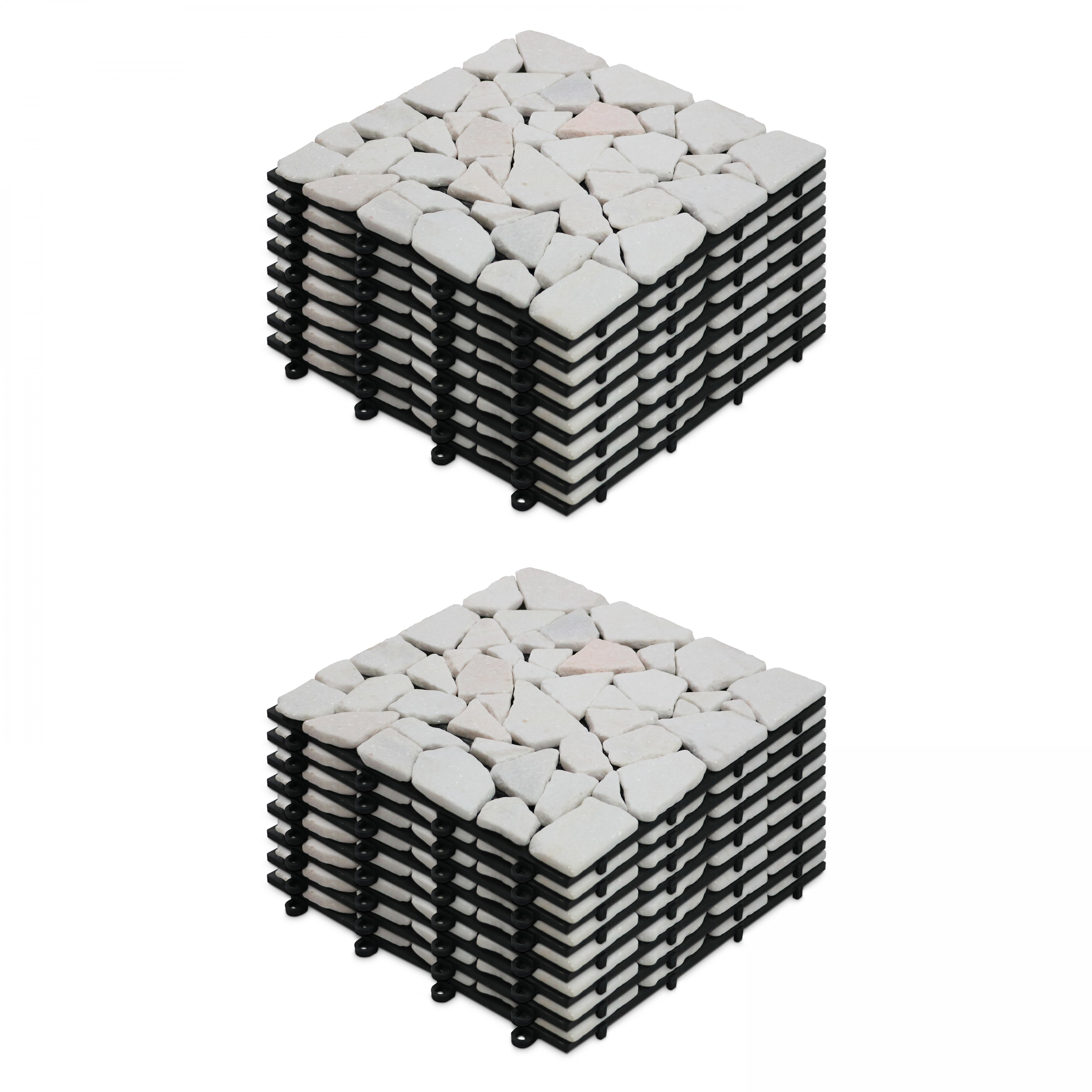 Dalles de terrasse clipsables en galets de marbre (30x30x2,5 cm) - Vendues par lot - Galet marbre