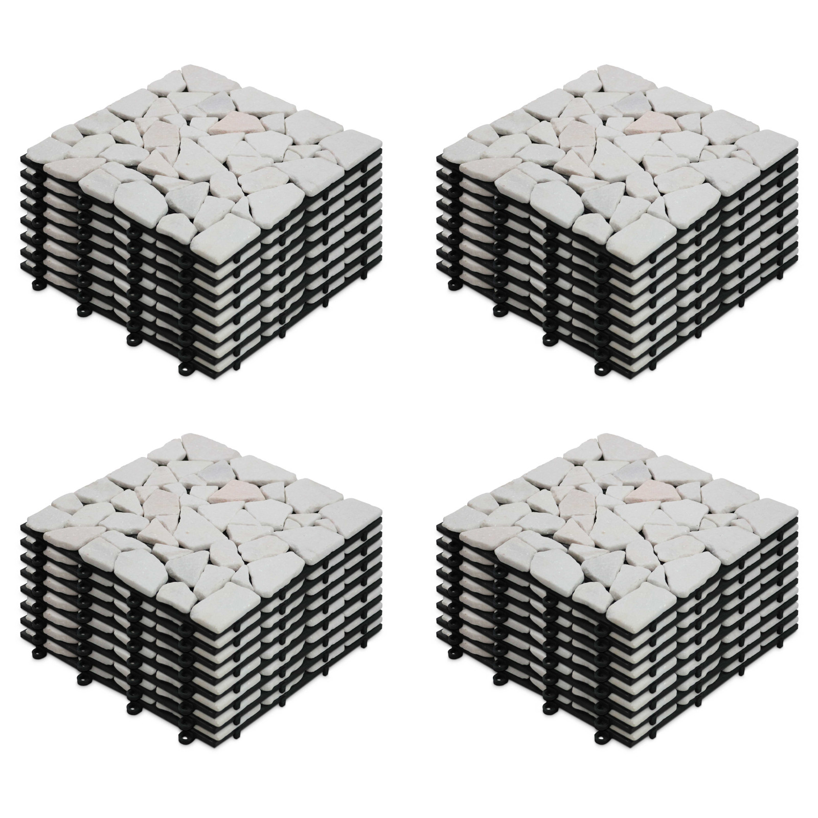 8 Dalles de terrasse en galets de marbre blanc