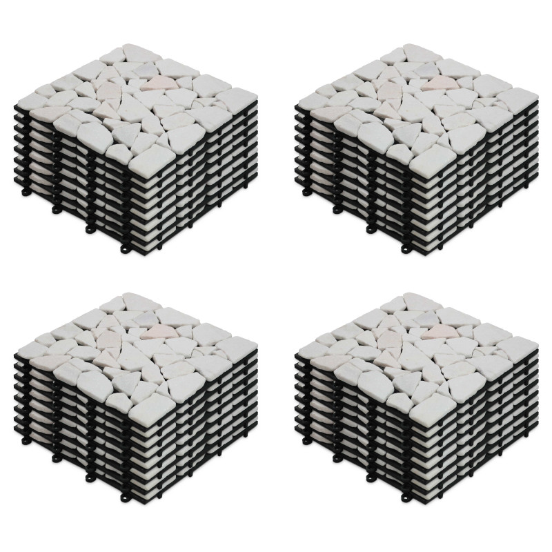 8 Dalles de terrasse en galets de marbre blanc