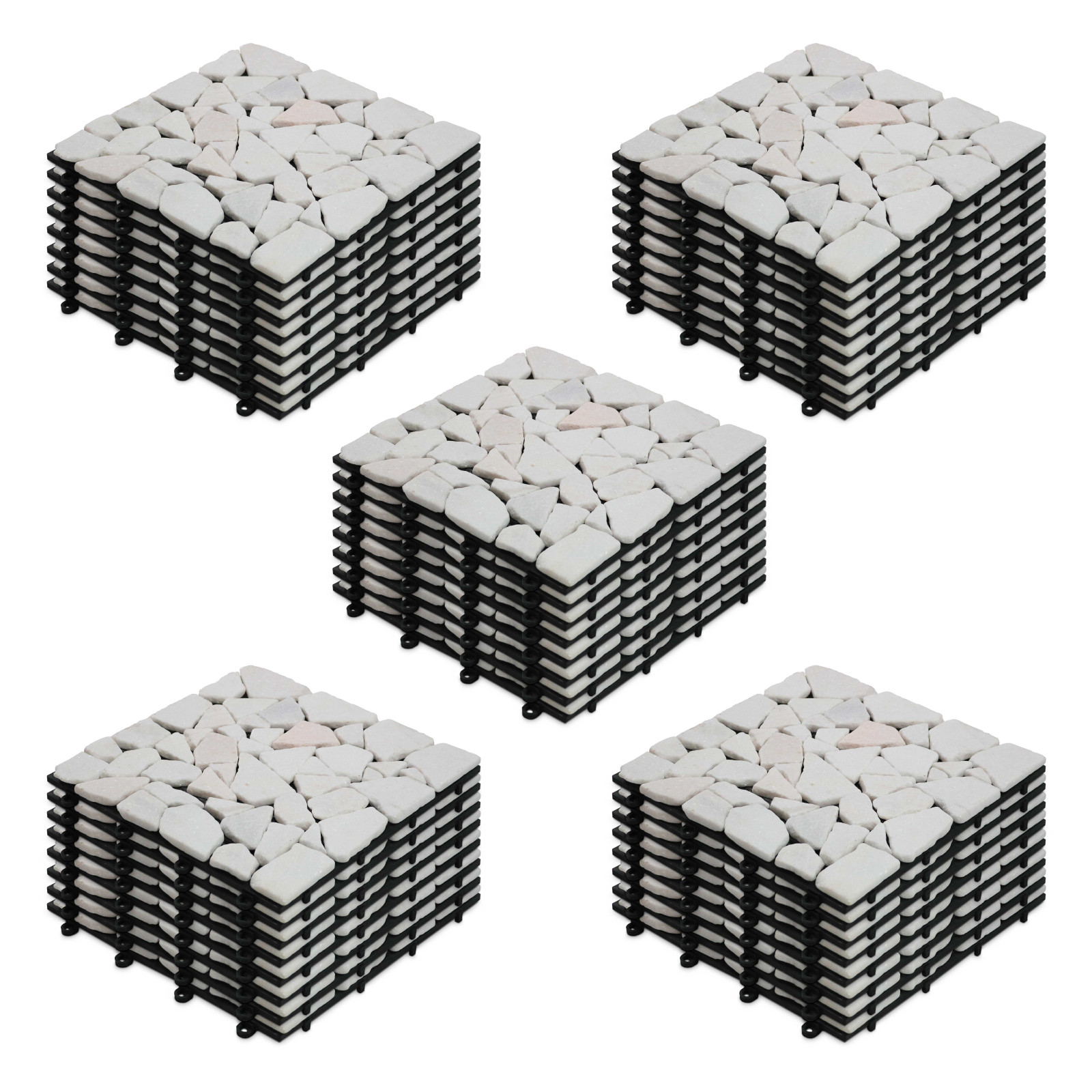 8 Dalles de terrasse en galets de marbre blanc