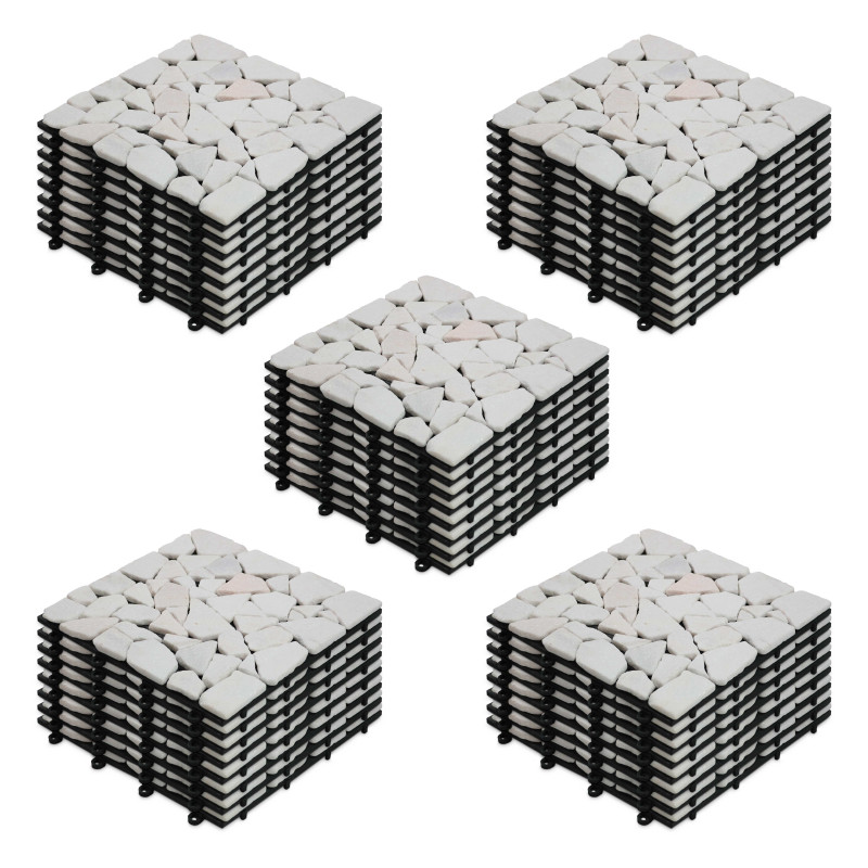 8 Dalles de terrasse en galets de marbre blanc