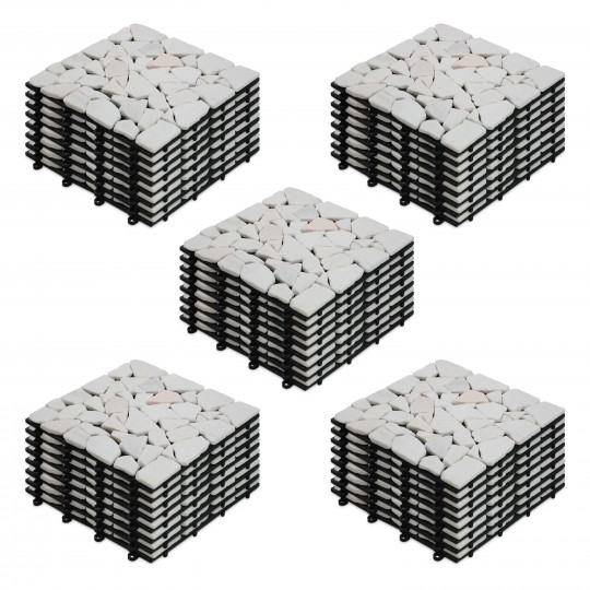 Dalles de terrasse clipsables en galets de marbre (30x30x2,5 cm) - Vendues par lot | Mobeventpro