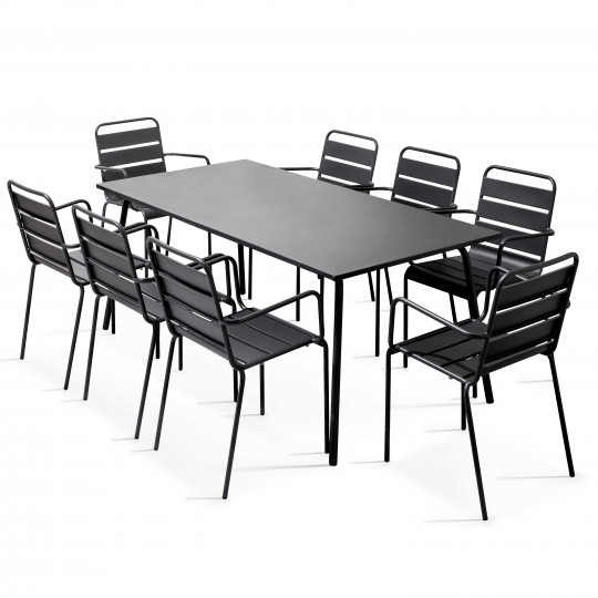 Table terrasse et 8 fauteuils en métal