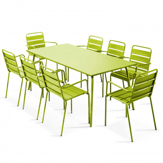 Table rectangulaire 180 x 90cm avec 8 fauteuils en métal | Mobeventpro