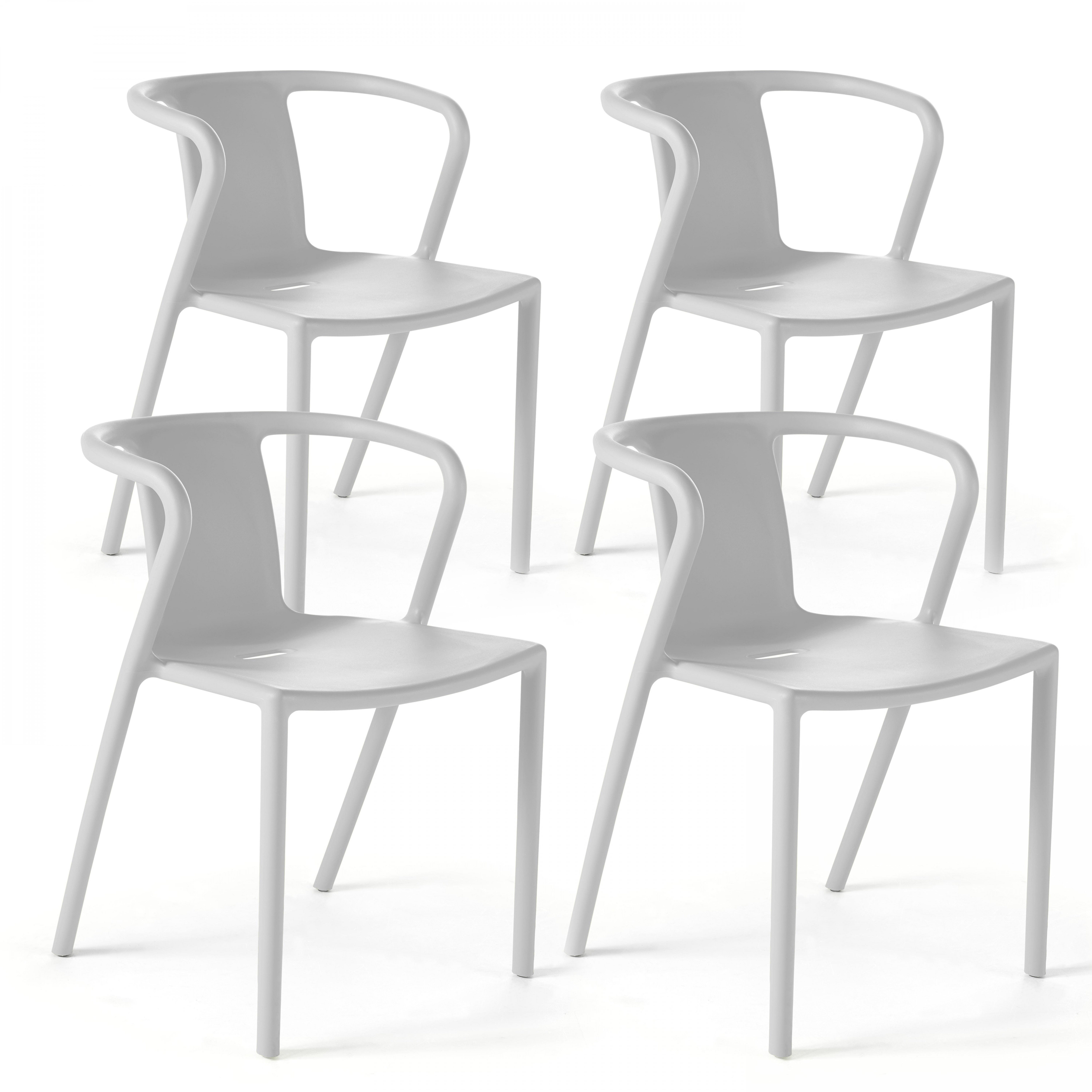 Chaises de terrasse de restaurant en plastique avec accoudoirs - Lot de 4