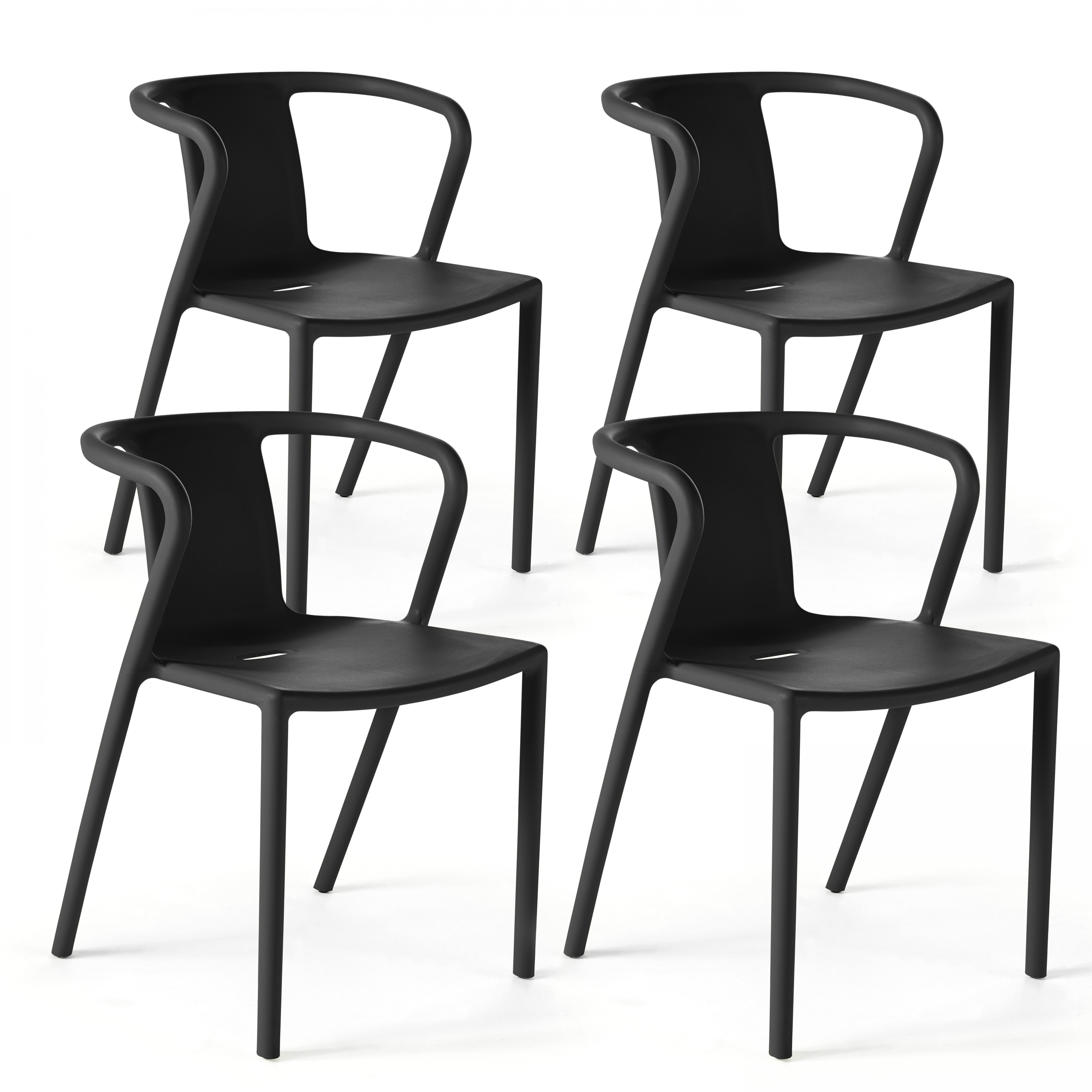 Chaises de terrasse de restaurant en plastique avec accoudoirs - Lot de 4