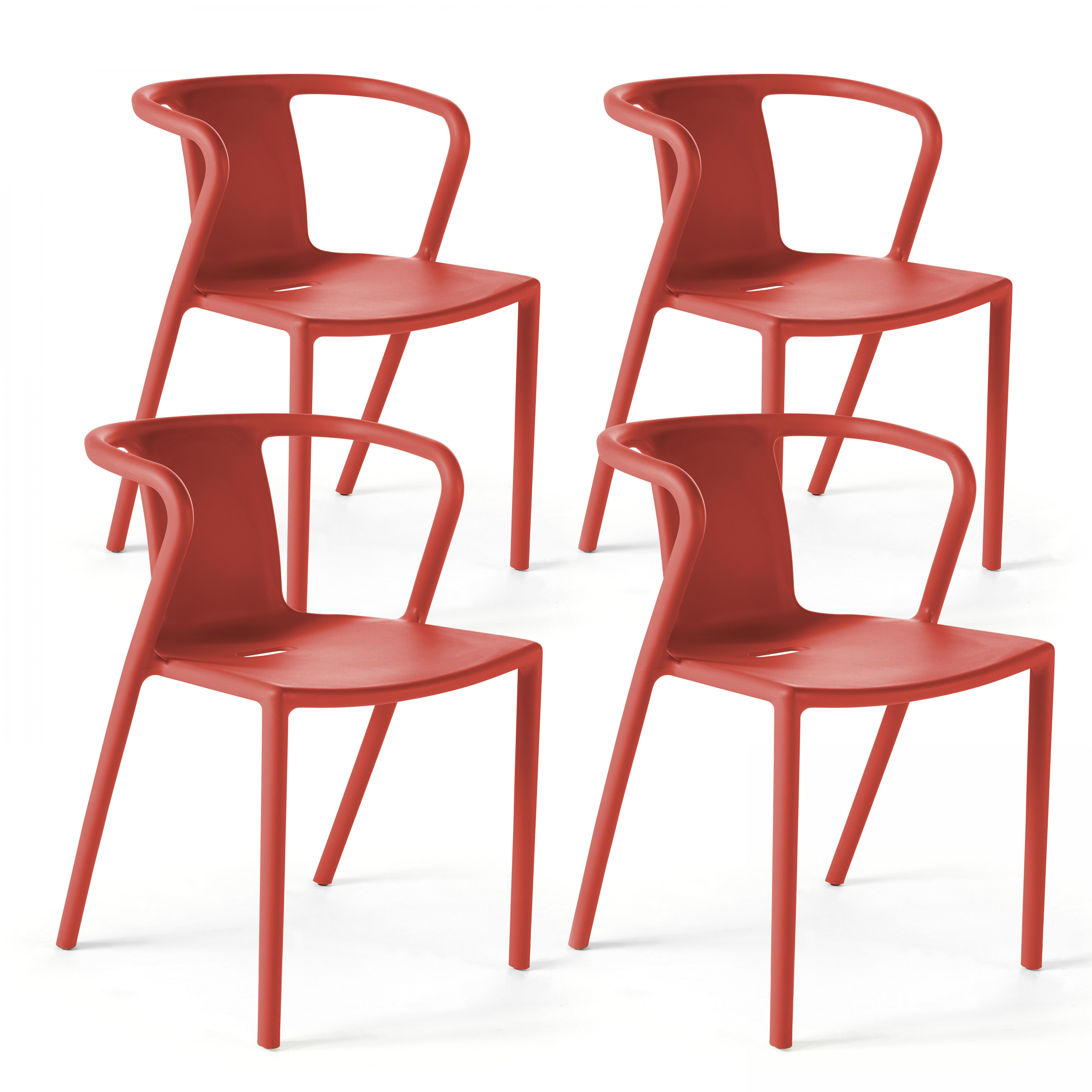 Chaises de terrasse de restaurant en plastique avec accoudoirs - Lot de 4
