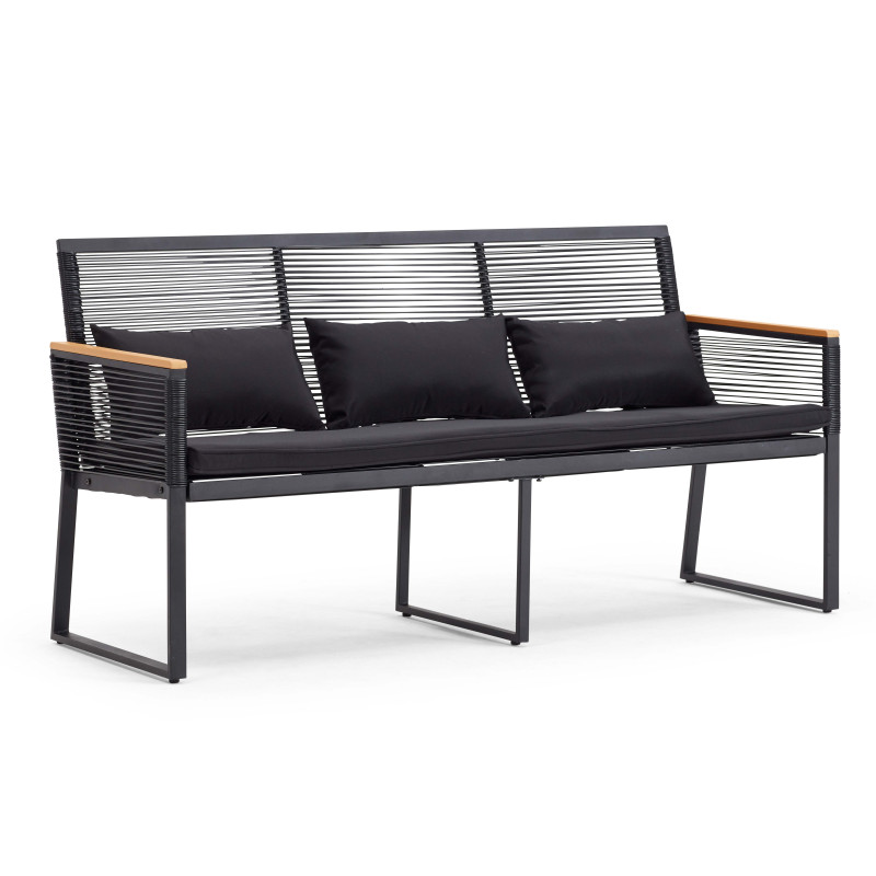 Salon de jardin 5 places en fils tressés noirs