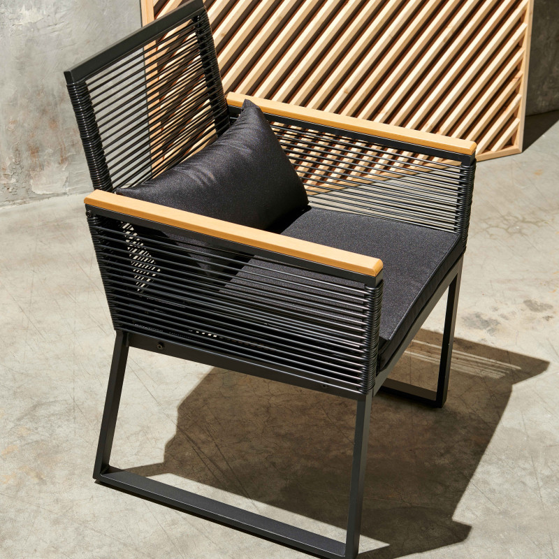 Salon de jardin 5 places en fils tressés noirs