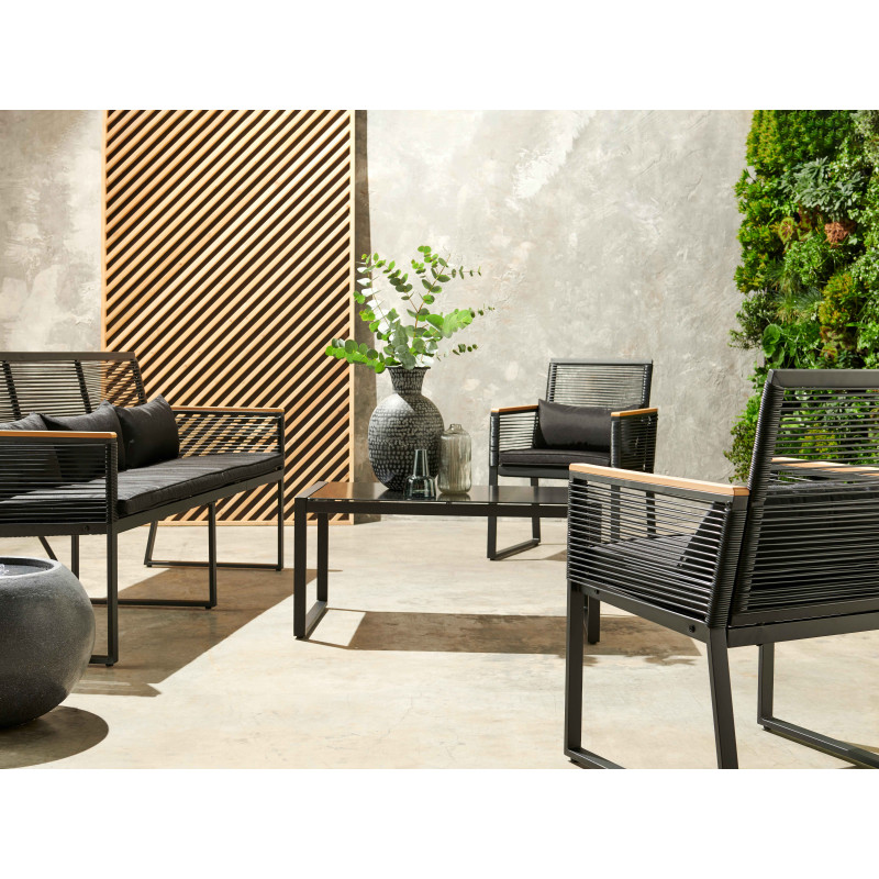 Salon de jardin 5 places en fils tressés noirs
