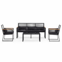 Salon de jardin 5 places en fils tressés noirs