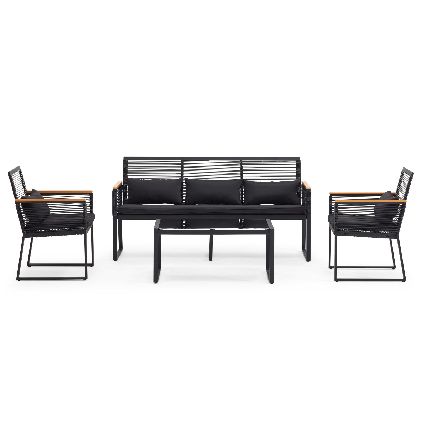 Salon de jardin 5 places en fils tressés noirs