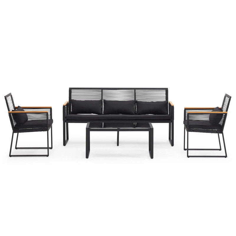 Salon de jardin 5 places en fils tressés noirs