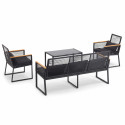 Salon de jardin 5 places en fils tressés noirs
