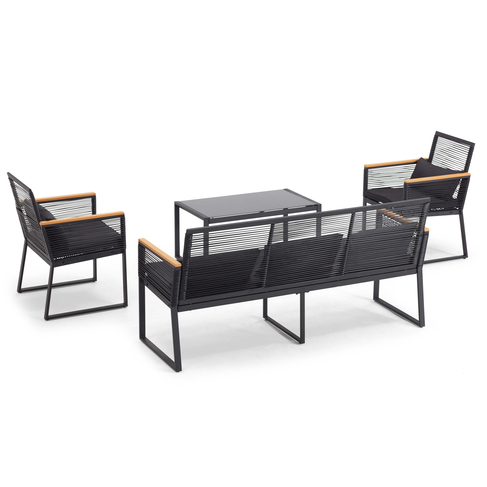 Salon de jardin 5 places en fils tressés noirs