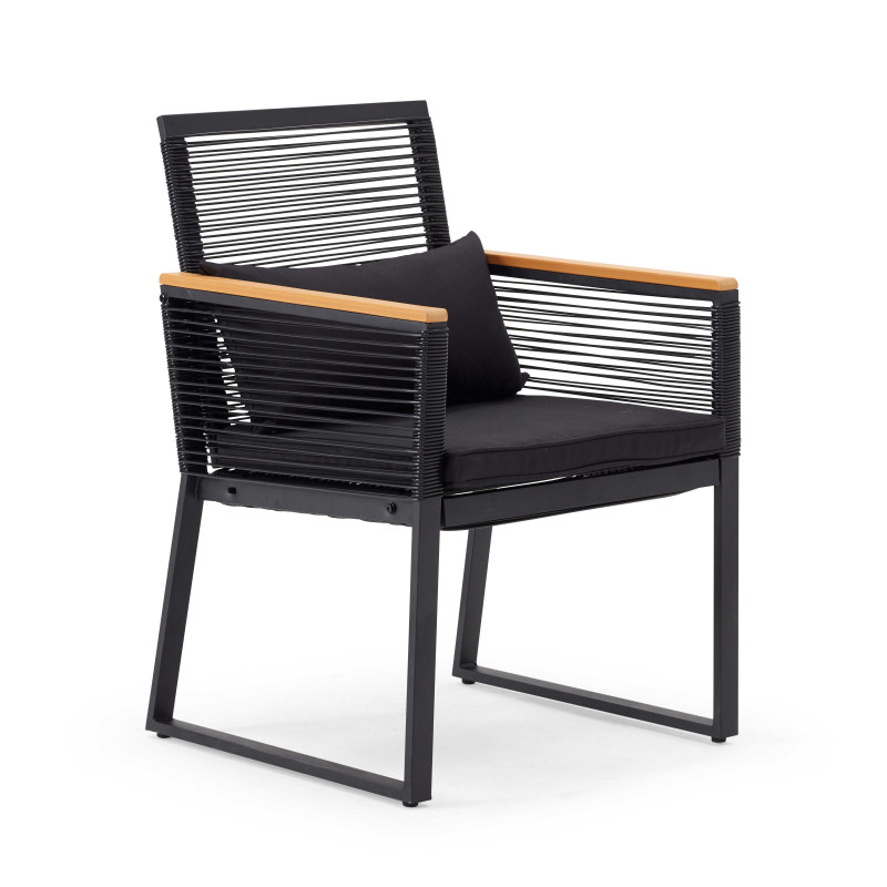 Salon de jardin 5 places en fils tressés noirs