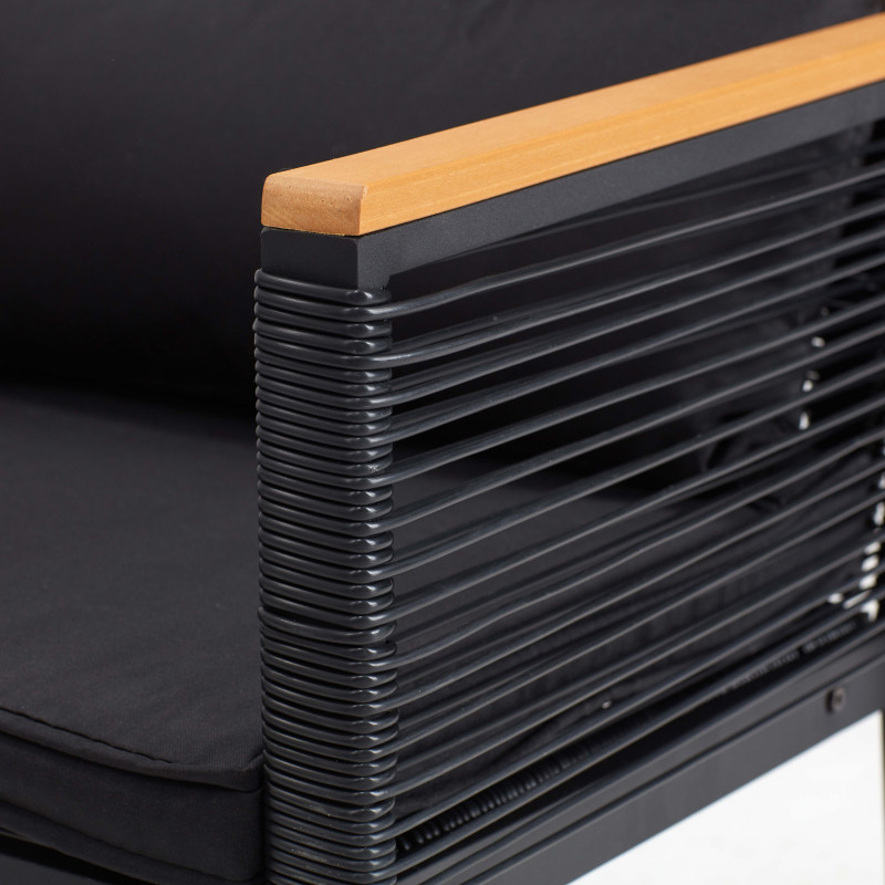 Salon de jardin 5 places en fils tressés noirs