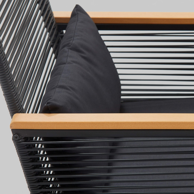 Salon de jardin 5 places en fils tressés noirs