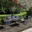 Salon de jardin 5 places en fils tressés noirs