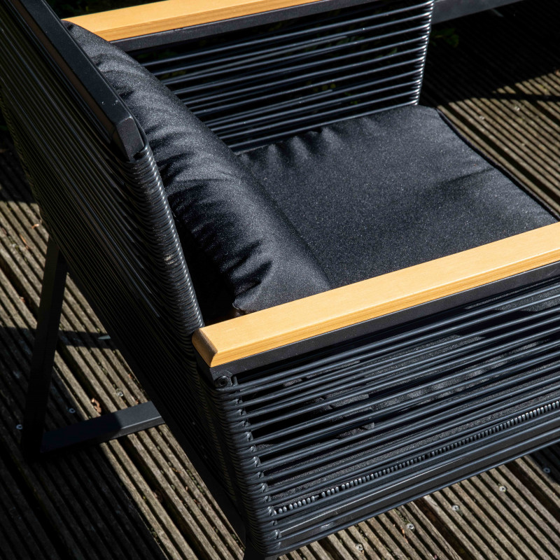 Salon de jardin 5 places en fils tressés noirs