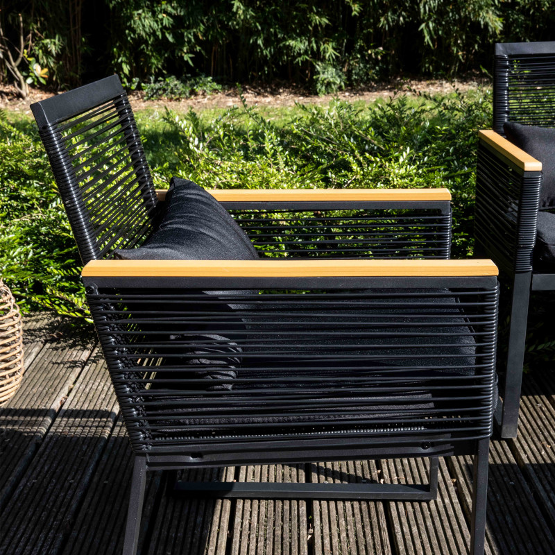 Salon de jardin 5 places en fils tressés noirs