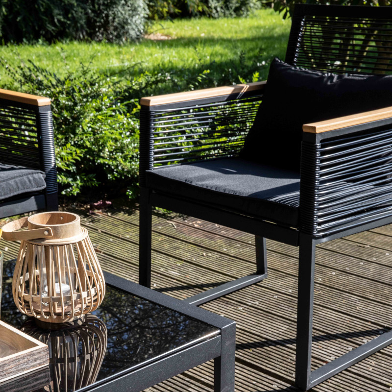Salon de jardin 5 places en fils tressés noirs